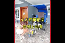 女人在车轮胎涂刷上油漆视频封面