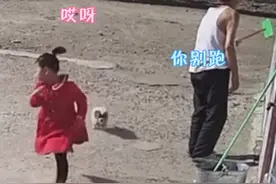 小女孩被“恶犬”追赶，向姥爷求助，姥爷淡定回复：你站那旮瘩……（视频来源@许的什么愿）#萌娃 #狗狗 #搞笑 @DOU+小助手 @抖音短视频视频封面