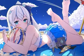 是沙滩美少女！！#二次元 #绘画 #白毛 #美少女 #萝莉视频封面