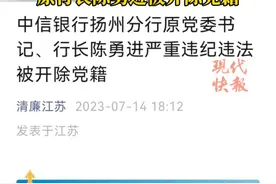 中信银行扬州分行原党委书记、行长陈勇进严重违纪违法被开除党籍。视频封面