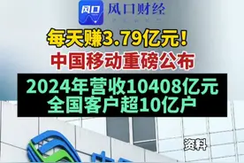 日均净赚3.79亿元！中国移动重磅公布，2024年营收10408亿元，全国客户超10亿户。#中国移动#话费#财经（编辑：杨）视频封面
