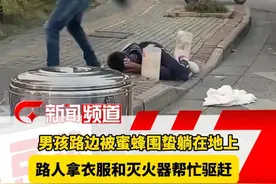 男孩路边被蜜蜂围蛰躺在地上 路人拿衣服和灭火器帮忙驱赶#南宁 #广西dou知道 #传递正能量 #现场视频封面