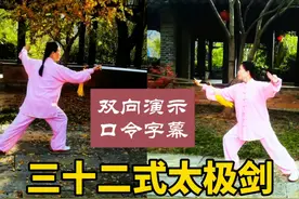 32式太极剑正面背面双向对照演示（带李德印版口令字幕）