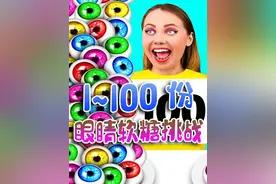 1~100层食物挑战：美女吃太多眼球软糖，结果肚子变成眼睛视频封面