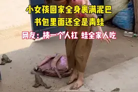 6月12日（发布时间），山东。小女孩回家全身裹满泥巴，书包里面还全是青蛙。网友：揍是一个人扛的，蛙是全家人吃的。#童年 #孩子的快乐很简单视频封面