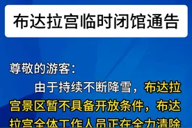 布达拉宫临时闭馆通告
据布达拉宫管理处最新通告：由于持续不断降雪，布达拉宫景区暂不具备开放条件，布达拉宫全体工作人员正在全力清除积雪。为确保游客安全，决定临时闭馆。等各项安全指标均符合开放条件再进行开放。（中国西藏网 记者/张萌萌）#布达拉宫#闭馆#西藏#拉萨视频封面