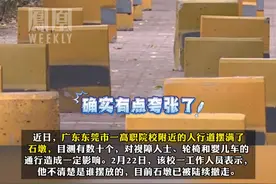 #东莞一人行道出现近百个石墩占道 附近学校：常有人摆摊致卫生较差，石墩已陆续清走#媒体精选计划视频封面
