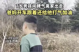 11月30日，山东济南。7岁#男孩离家出走爸妈开车跟着给他加油打气 。#90后带娃 视频封面