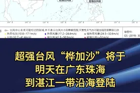 超强台风“桦加沙”将于明天在广东珠海到湛江一带沿海登陆 