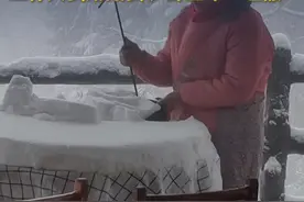 张家界春雪厚过十公分，工作人员用簸箕铲雪直呼“哇噻！” 视频封面