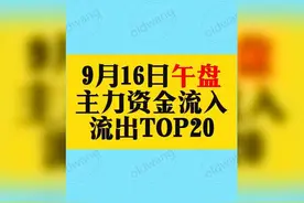 主力资金动向曝光！9月16日午盘流入流出TOP20榜单出炉
