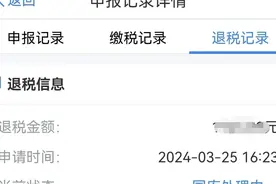 去年退休，个人所得税申报获退税图片