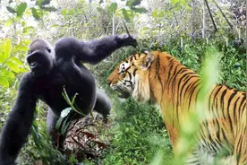 能打碎防爆玻璃的银背大猩猩，能一拳锤倒老虎吗？视频封面