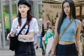 看街拍开眼界，杭州女生的“T恤穿搭”当属第一，又美又飒成风景图片