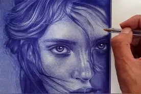 他的圆珠笔画足够“封神”，画出的超写实女孩，把人看呆了图片