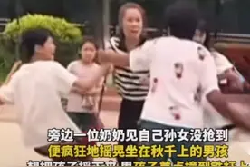 孙女没抢到秋千，奶奶为出气疯狂摇晃坐秋千男孩，遭男孩妈妈一脚踹飞图片