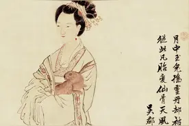 嫦娥奔月，唐寅不仅画得好，题字也非常漂亮，这行楷直逼二王。图片