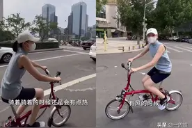 董洁骑万元自行车出门放风，在街头吃麻辣烫，穿着朴素无人识图片