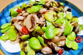 蚕豆搭配口蘑好吃下饭图片