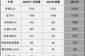 1月大型SUV交强险数：奔驰GLS月销2752辆 库里南售出68辆图片