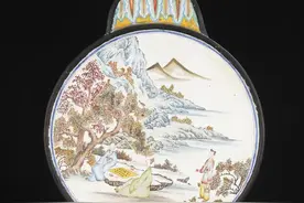 清代-铜胎画珐琅山水人物瓶图片