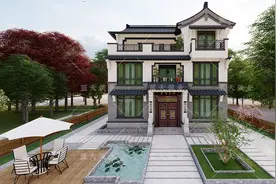 11X10米三层中式别墅自建房设计，白墙青瓦，韵味十足图片