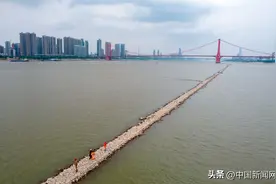 长江武汉段水位退落现“江中道路”图片