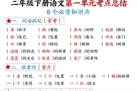 二年级下册语文：1-8单元考点总结（八个必背知识点）收藏打印图片