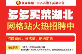 固定月休、全勤有奖、年底福利！湖北多多买菜全省火热招聘中图片