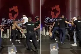 发布会打架下死手！飞膝偷袭秒杀，引发拳迷愤怒图片