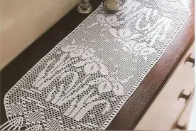 蕾丝钩织的花草花样长条形小茶几垫布/桌旗，附图解图片