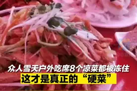 众人雪天户外吃席8个凉菜被冻成雕塑 这才是真正的“硬菜”图片