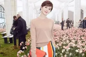 短发的刘诗诗挺干练，穿针织衫配条纹阔腿裤，看着优雅又清新图片