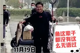 这鱼都要被吹上天了，男子钓到一条鱼，在小区炫耀了5圈还不回家图片