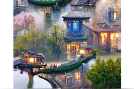 手绘江南水乡图片