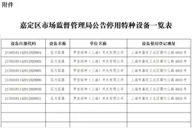 嘉定区市场监督管理局关于部分特种设备使用登记停用的公告图片