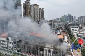广州十三行一批发市场发生火灾，航拍消防救援现场图片