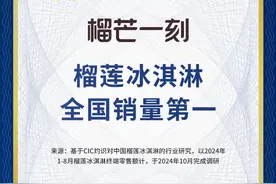 榴芒一刻荣获CIC灼识咨询“榴莲冰淇淋全国销量第一”的市场地位认证图片