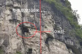 男子勇登百米悬崖，被困其中还遭石头“锁指”图片