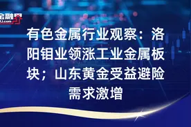 有色金属行业观察：洛阳钼业领涨工业金属板块；山东黄金受益避险需求激增视频封面