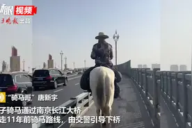 男子骑马通过南京长江大桥 “骑马哥”重走11年前骑马路线，由交警引导下桥图片