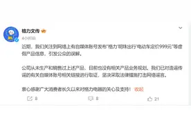 “明珠出行”电动车定价999元？格力辟谣：从未生产和销售图片