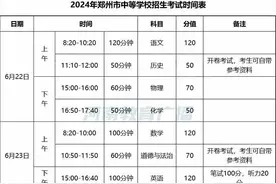 郑州：2024年中招考场、时间安排出炉图片