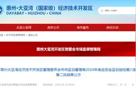 广东惠州大亚湾经济技术开发区管理委员会市场监督管理局2024年食品安全监督抽检第六期第二批结果公示图片