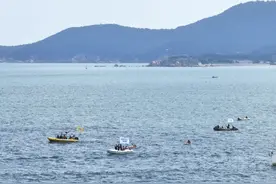 张朝阳挑战横渡威海海湾，总用时2小时36分钟图片