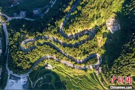 航拍贵州夏日乡村公路：宛若玉带环绕青山图片
