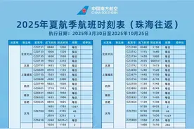 南航珠海2025年夏秋季航班计划来啦图片