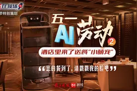 五一AI劳动（2）酒店里来了送餐小萌宠“您的餐到了，请戳戳我的脸吧”图片