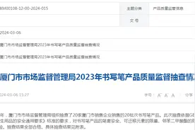 ​厦门市市场监督管理局2023年书写笔产品质量监督抽查情况图片