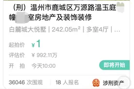 温州涉嫌集资诈骗的女老板千万豪宅1元起拍，10分钟内竞价飙升至800万图片